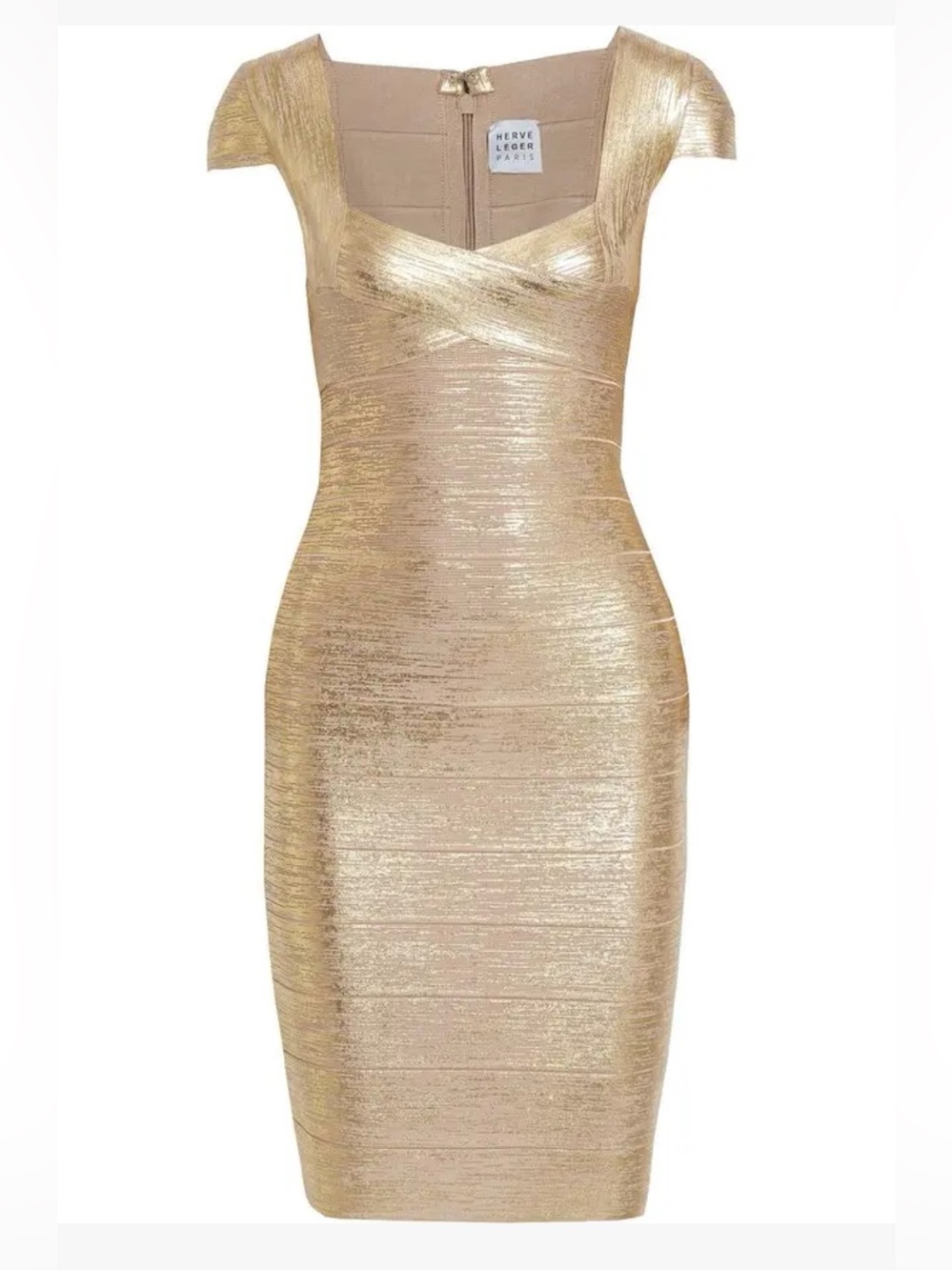 HERVE LEGER  Metallic Bandage Mini Dress - Gold Foil NWT